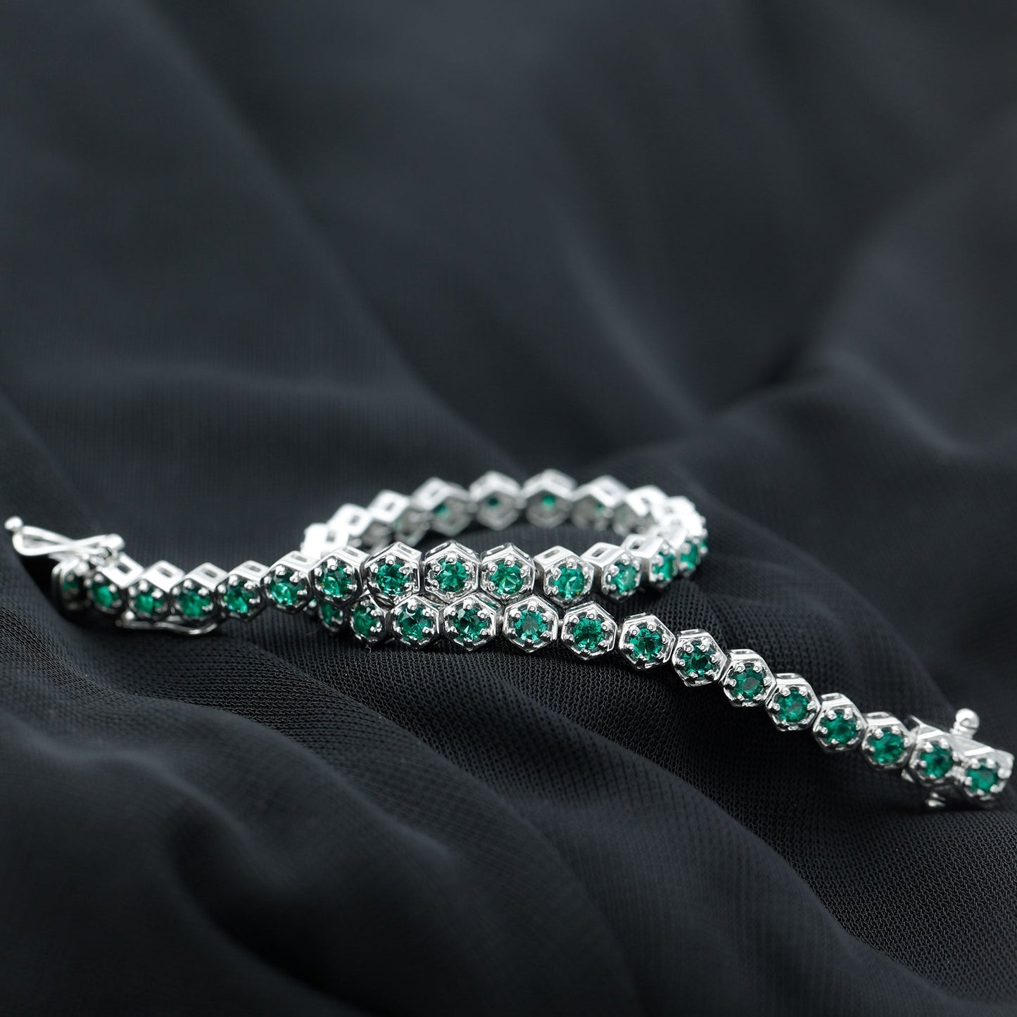 Certified Lab Grown Emerald Hexagon Tennis Bracelet for Women
