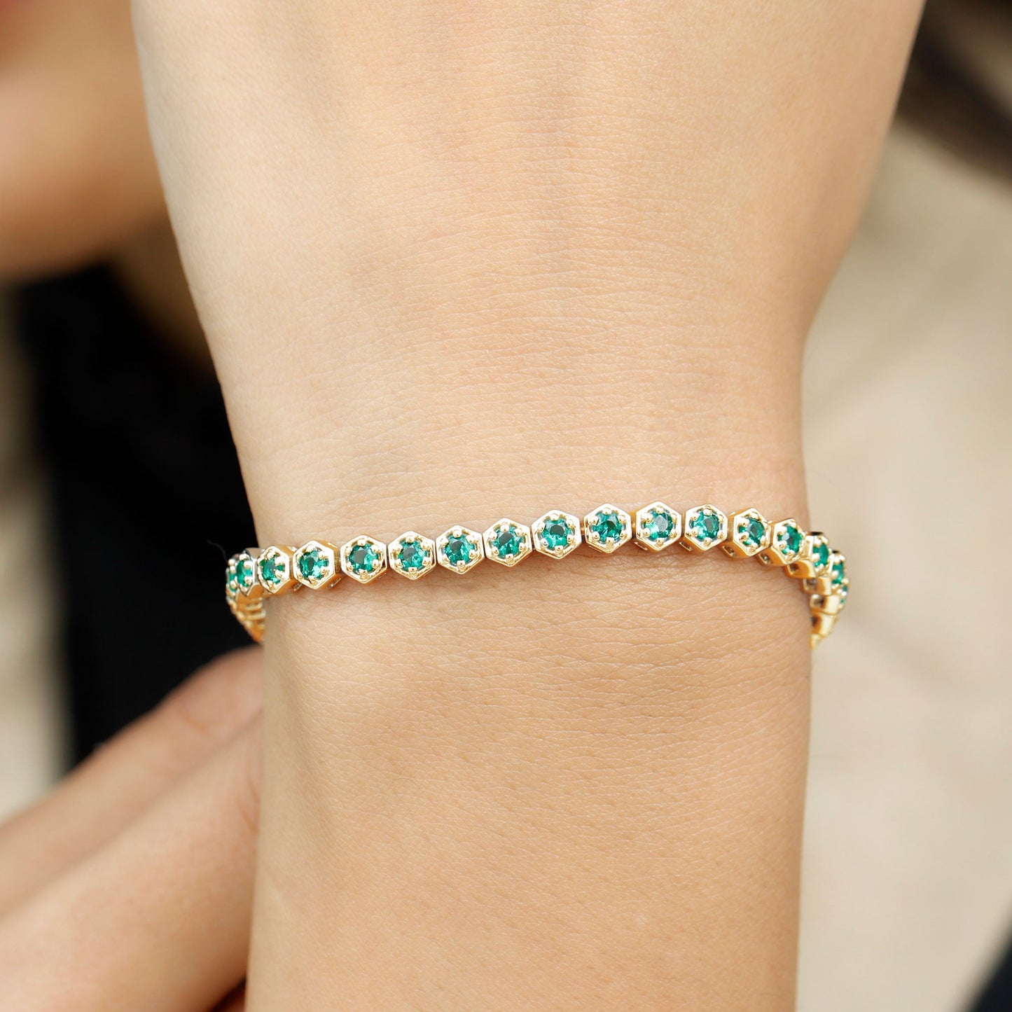 Certified Lab Grown Emerald Hexagon Tennis Bracelet for Women