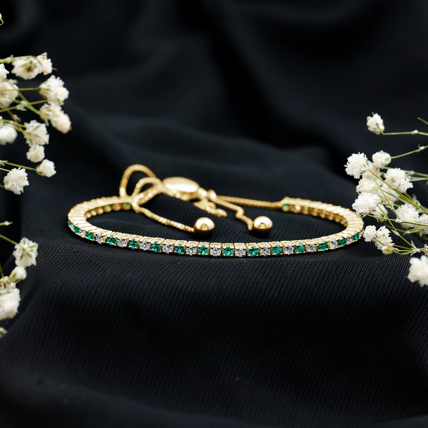 Certified Lab Grown Diamond and Emerald Bolo Bracelet For Wedding