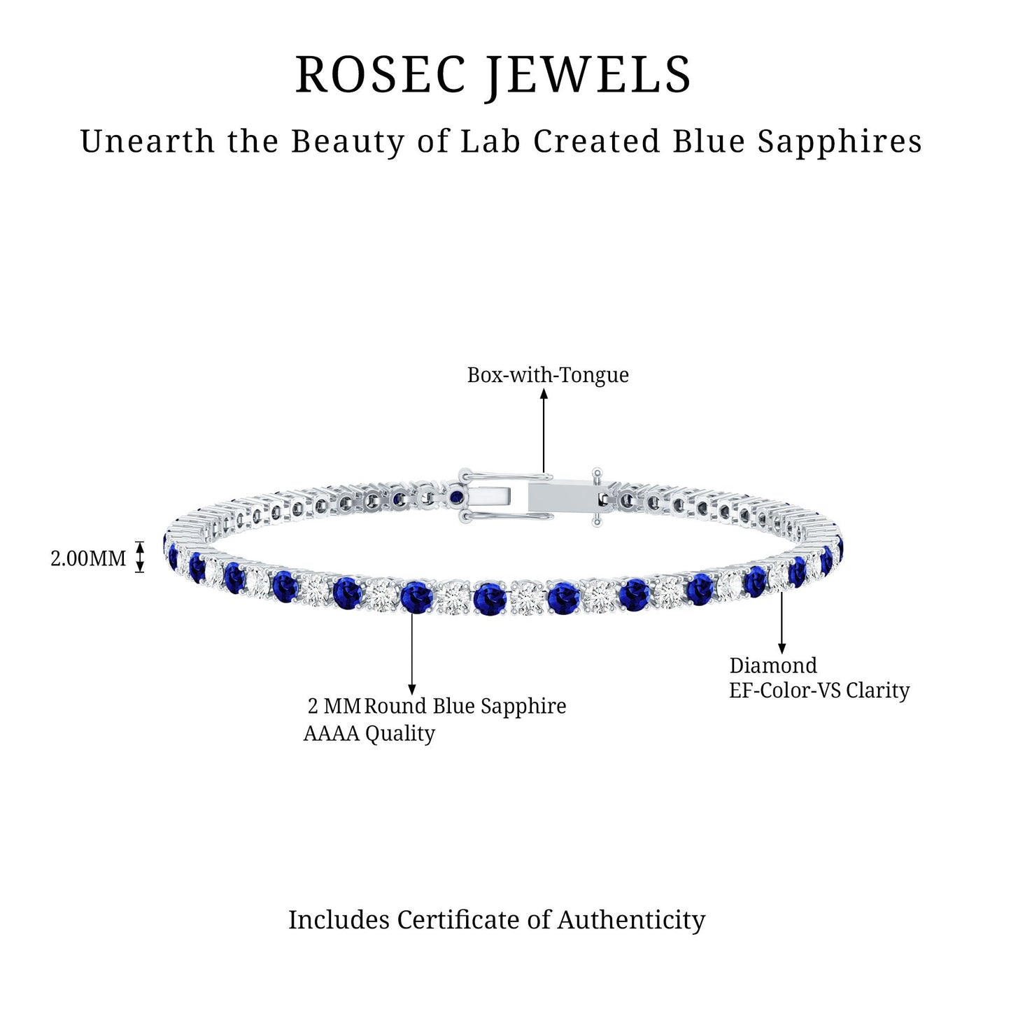 Certified Lab Grown Diamond and Sapphire Wedding Tennis Bracelet