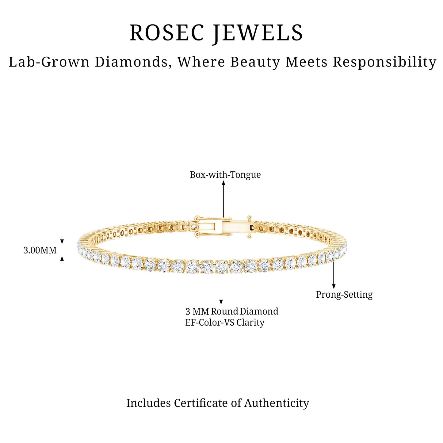 Certified Lab Grown Classic Round Diamond Tennis Bracelet