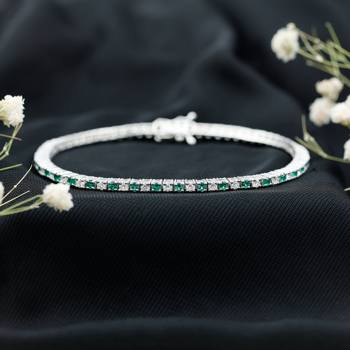 Certified Lab Grown Diamond and Emerald Wedding Tennis Bracelet