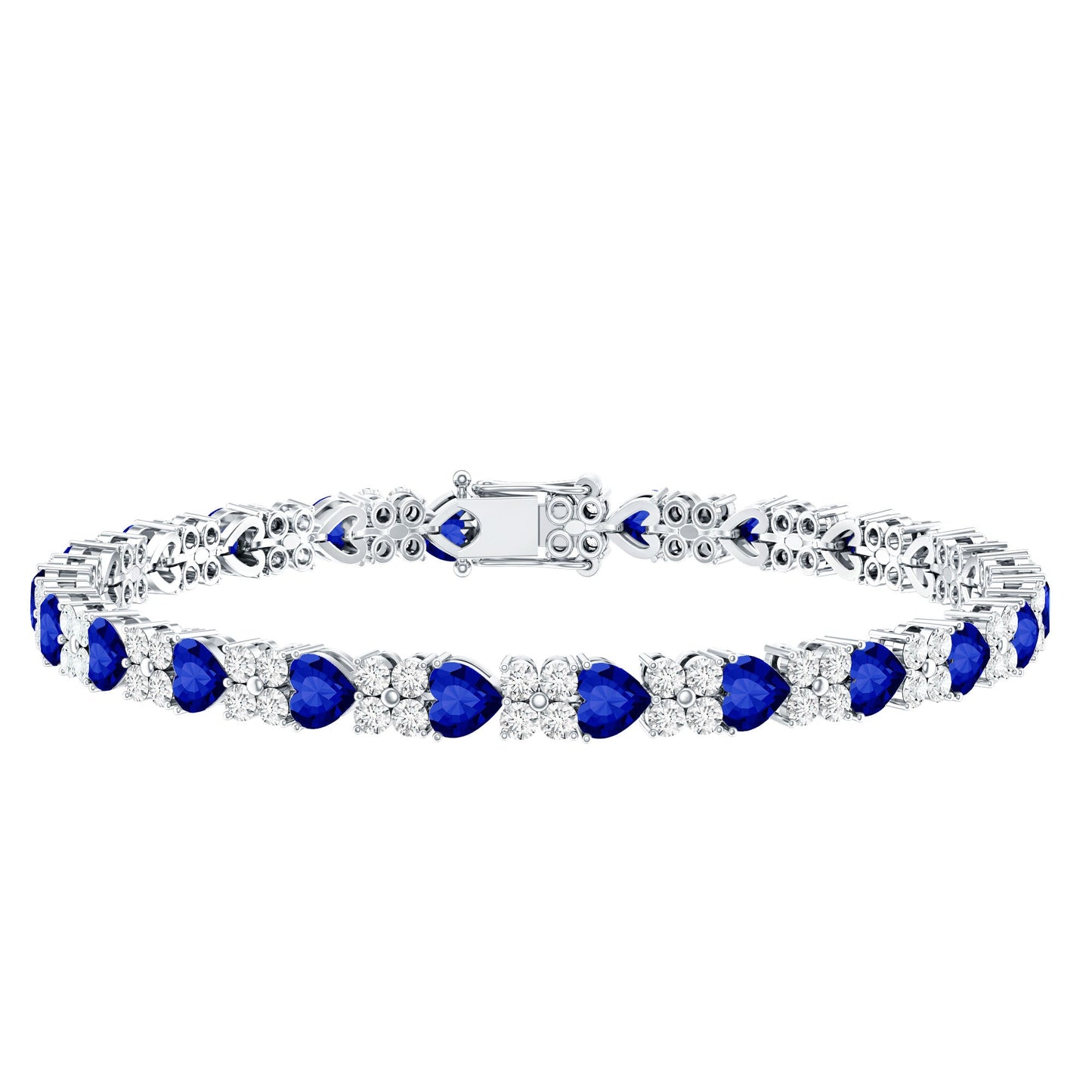 Heart Shape Lab Grown Blue Sapphire and Diamond Tennis Bracelet