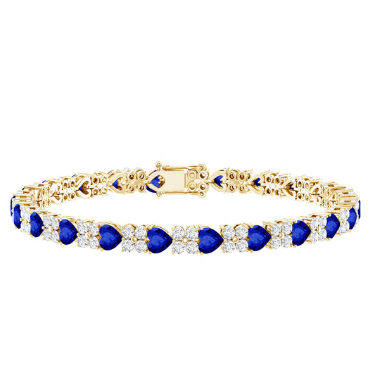 Heart Shape Lab Grown Blue Sapphire and Diamond Tennis Bracelet