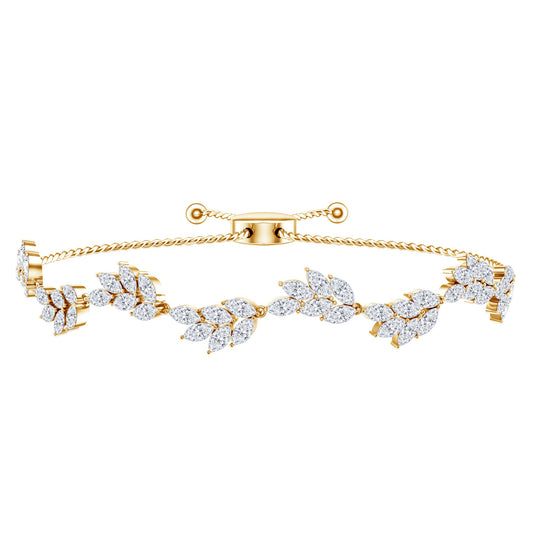 Certified Lab Grown Diamond Leaf Bolo Bracelet Adjustable