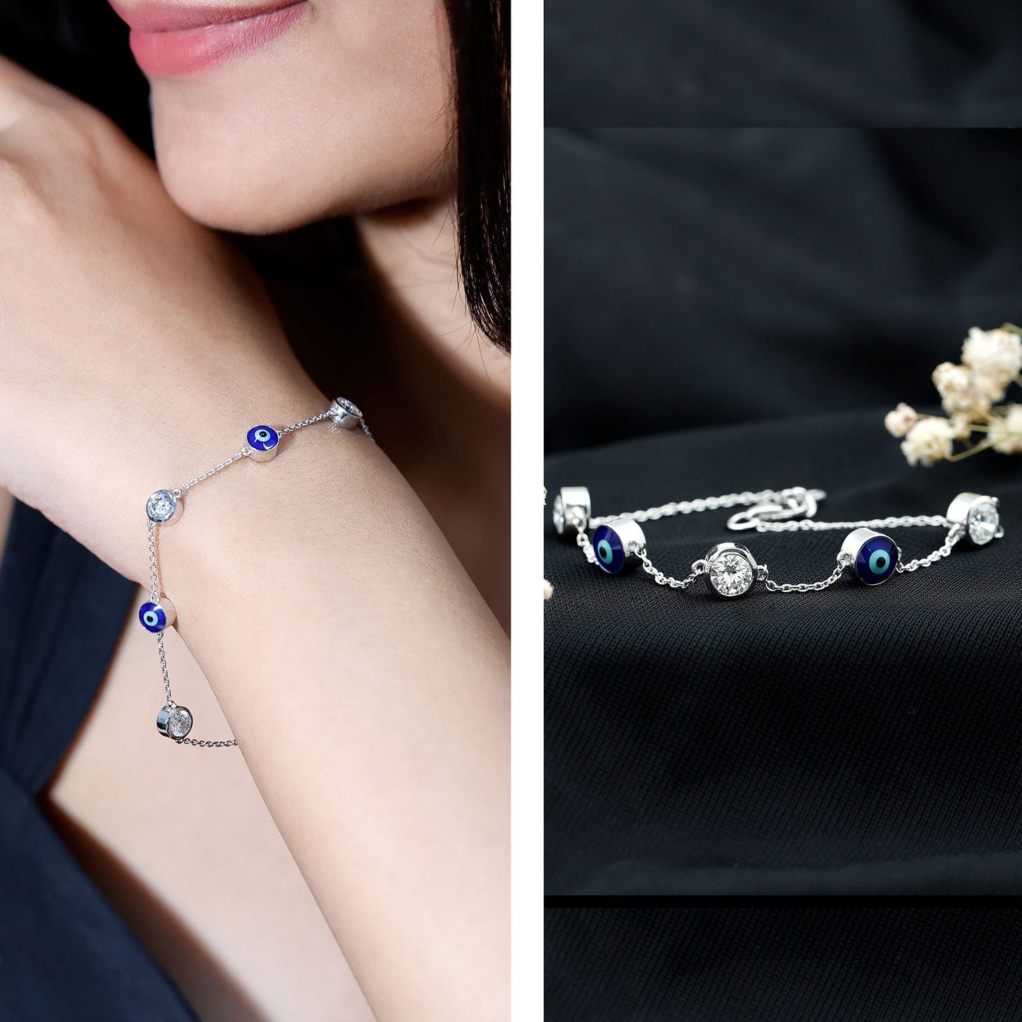 Lab Grown Bezel Set Diamond Evil Eye Bracelet