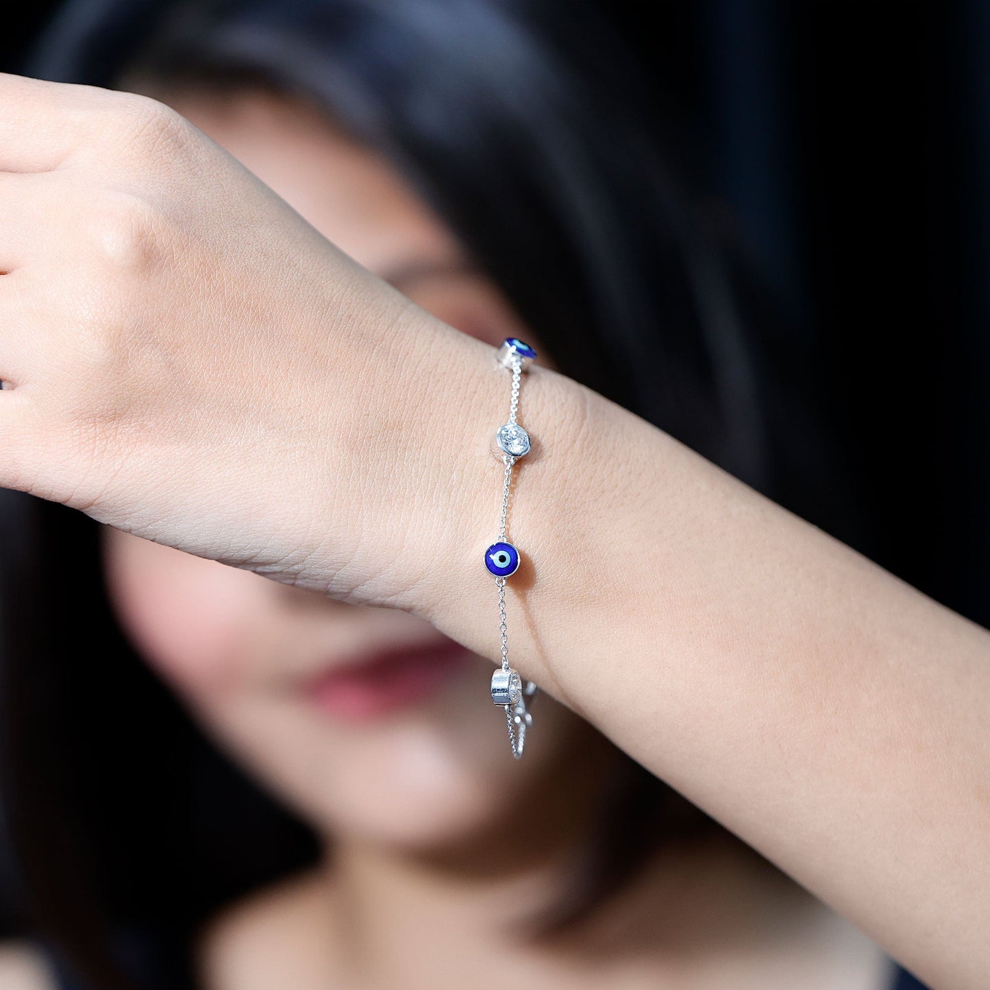 Lab Grown Bezel Set Diamond Evil Eye Bracelet