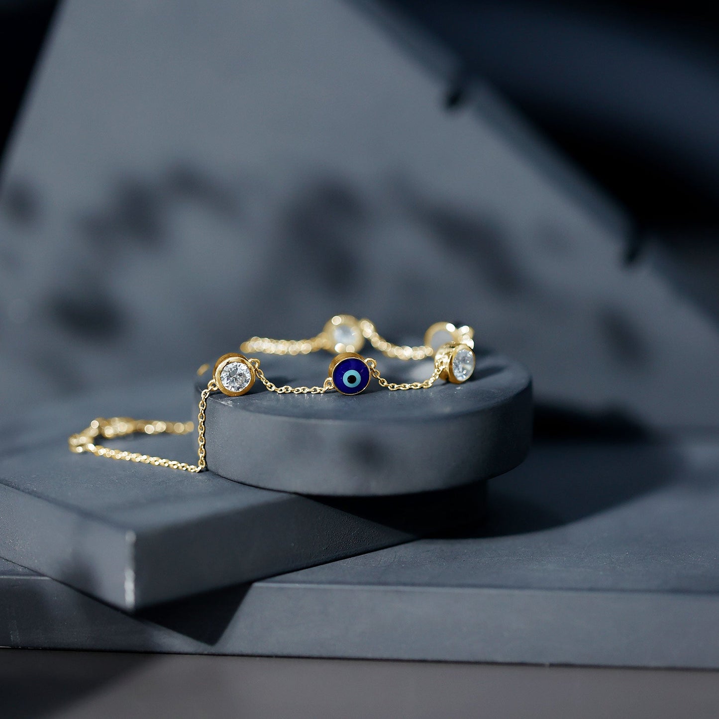 Lab Grown Bezel Set Diamond Evil Eye Bracelet