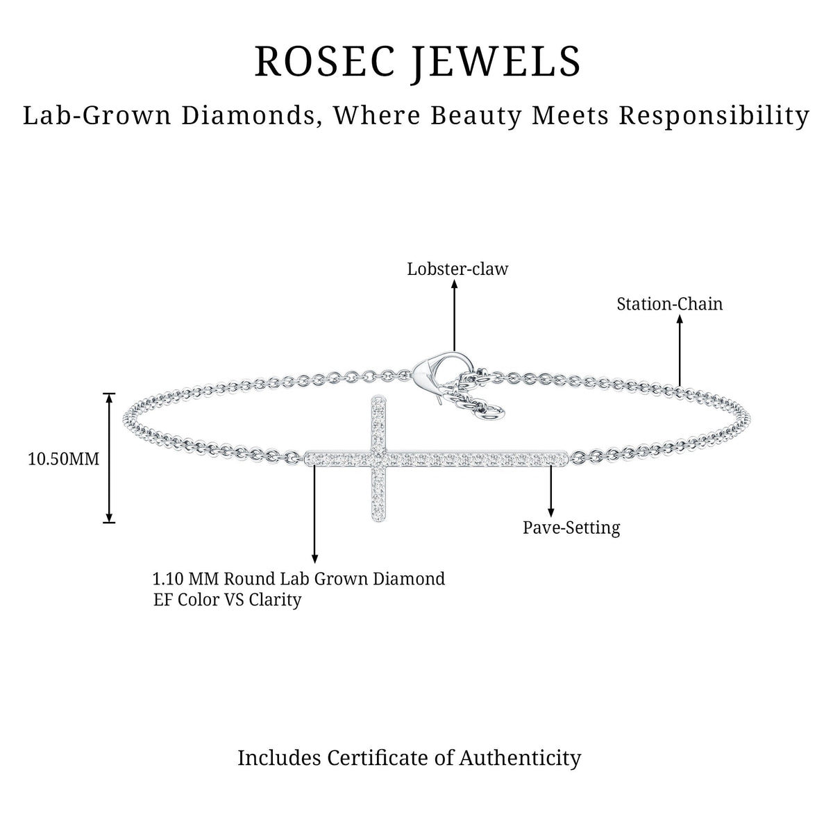 Certified Diamond Sideway Cross Bracelet