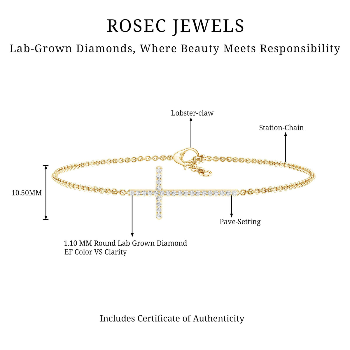 Certified Diamond Sideway Cross Bracelet