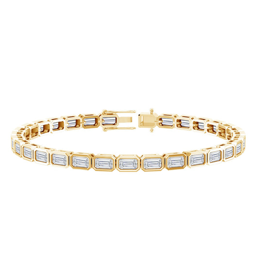 Emerald Cut Lab Grown Diamond Tennis Bracelet in Bezel Setting