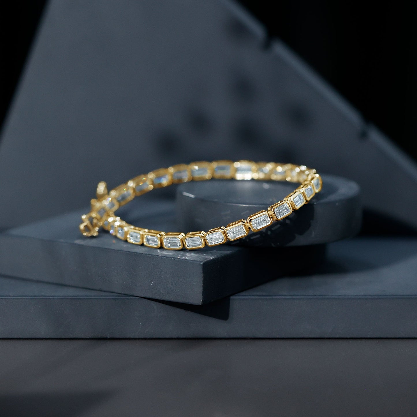 Emerald Cut Lab Grown Diamond Tennis Bracelet in Bezel Setting
