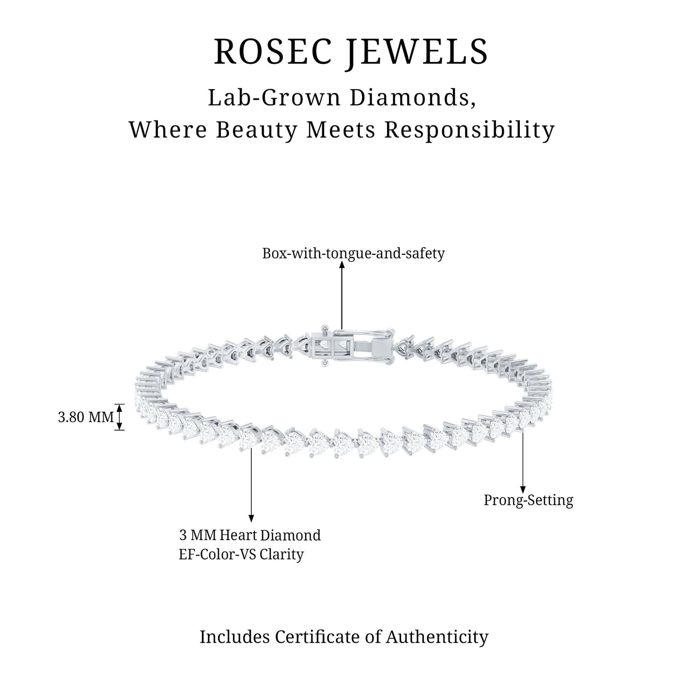 Lab Grown Diamond Heart Tennis Bracelet for Wedding