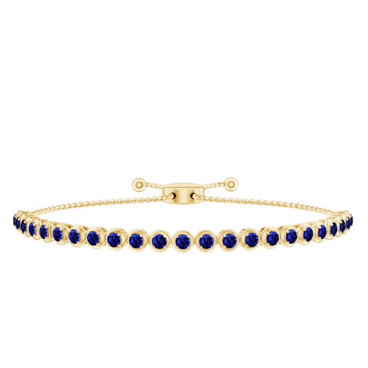 Lab Grown Blue Sapphire Tennis Bolo Bracelet with Rope Chain