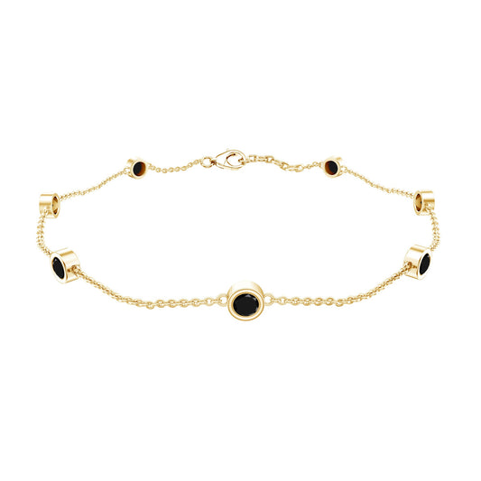 Bezel Set Black Onyx Seven Stone Station Chain Bracelet
