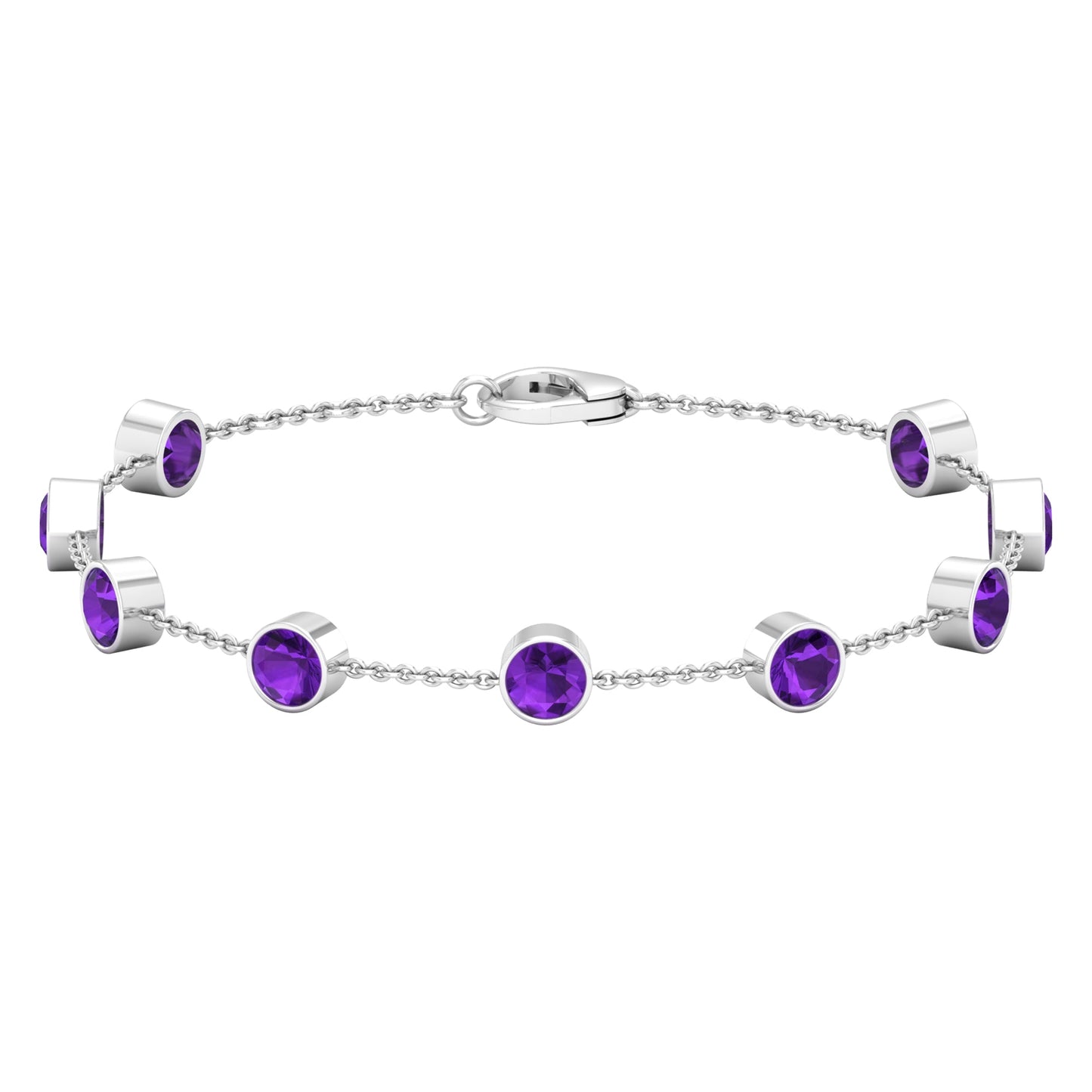 Bezel Set Amethyst Station Chain Bracelet for Women