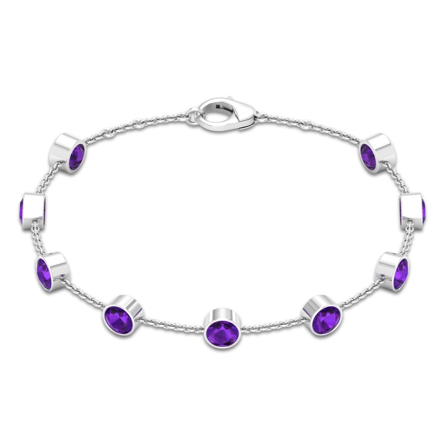 Bezel Set Amethyst Station Chain Bracelet for Women