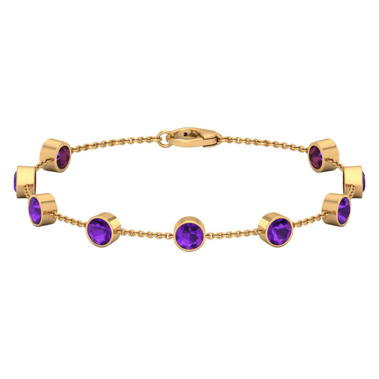 Bezel Set Amethyst Station Chain Bracelet for Women