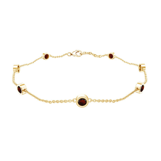Bezel Set Garnet Seven Stone Station Chain Bracelet