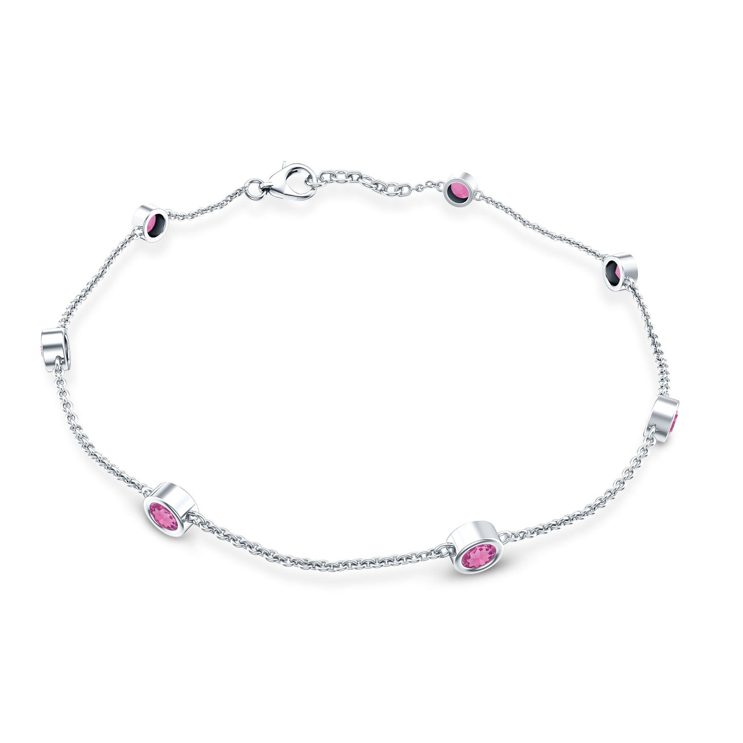 Real Pink Tourmaline Station Chain Bracelet for Women