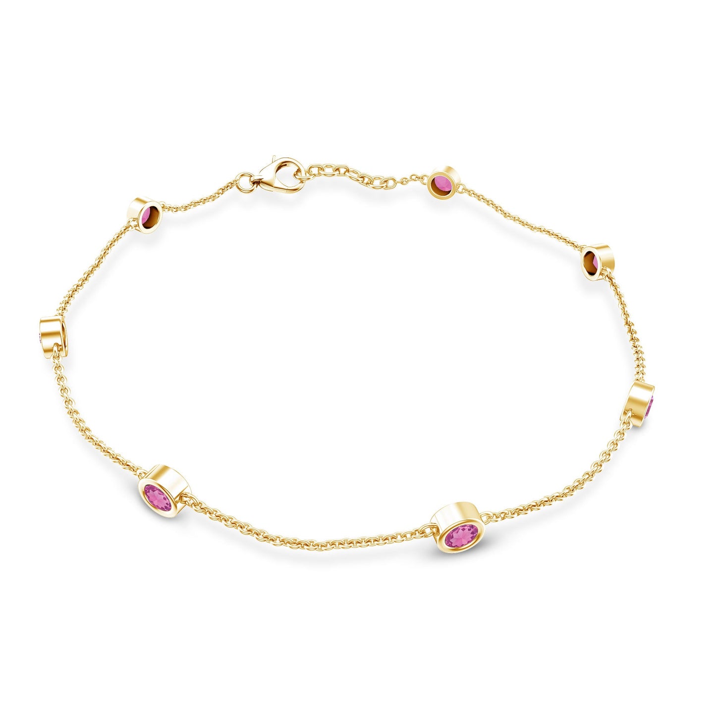 Real Pink Tourmaline Station Chain Bracelet for Women