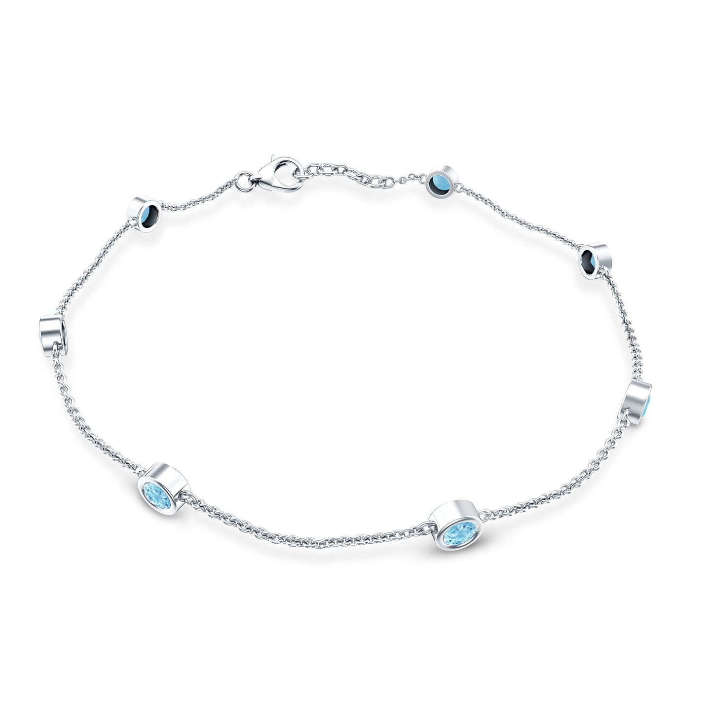 Bezel Set Aquamarine Station Bracelet for Women