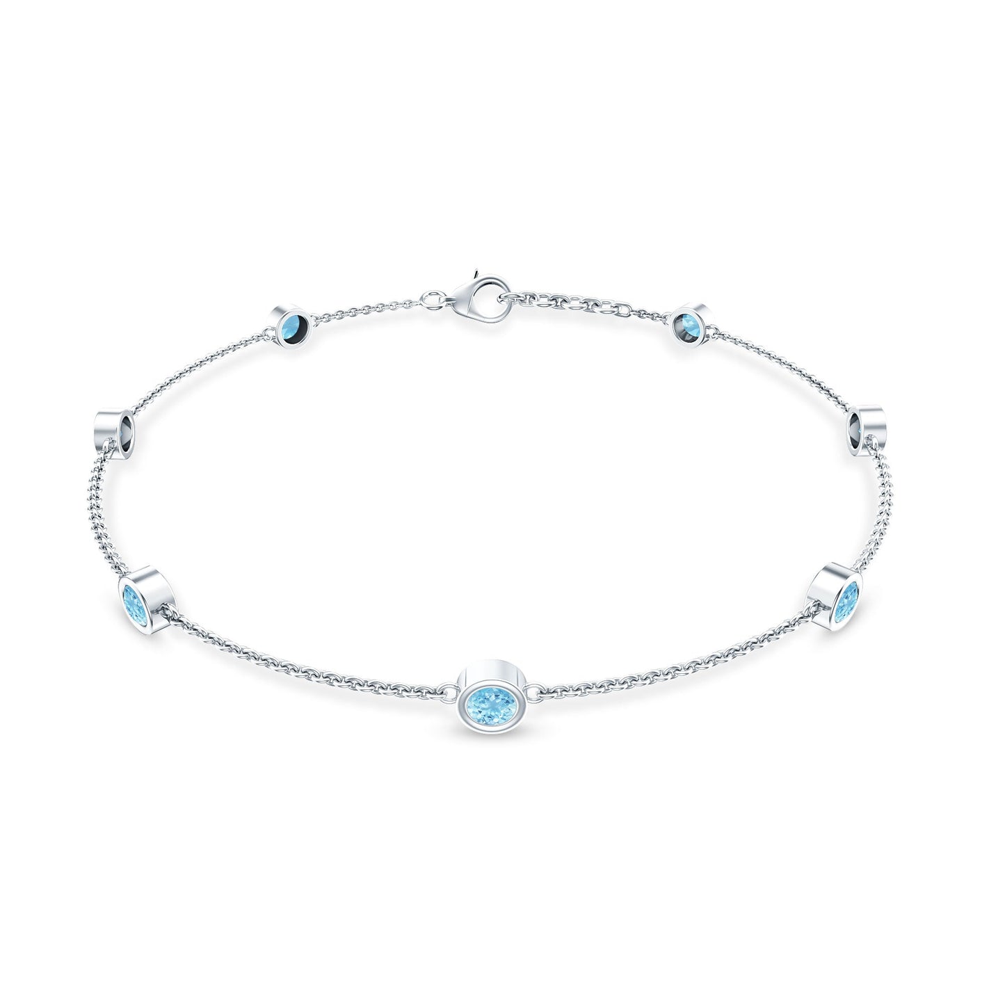 Bezel Set Aquamarine Station Bracelet for Women