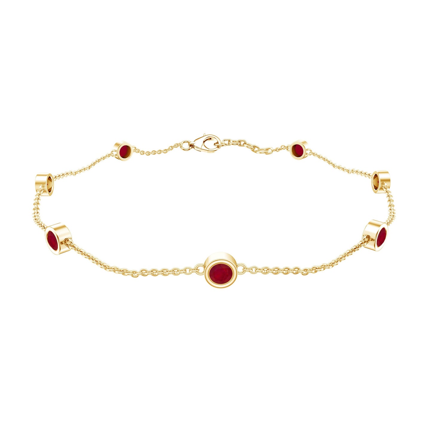Natural Ruby 7 Stone Station Chain Bracelet for Women