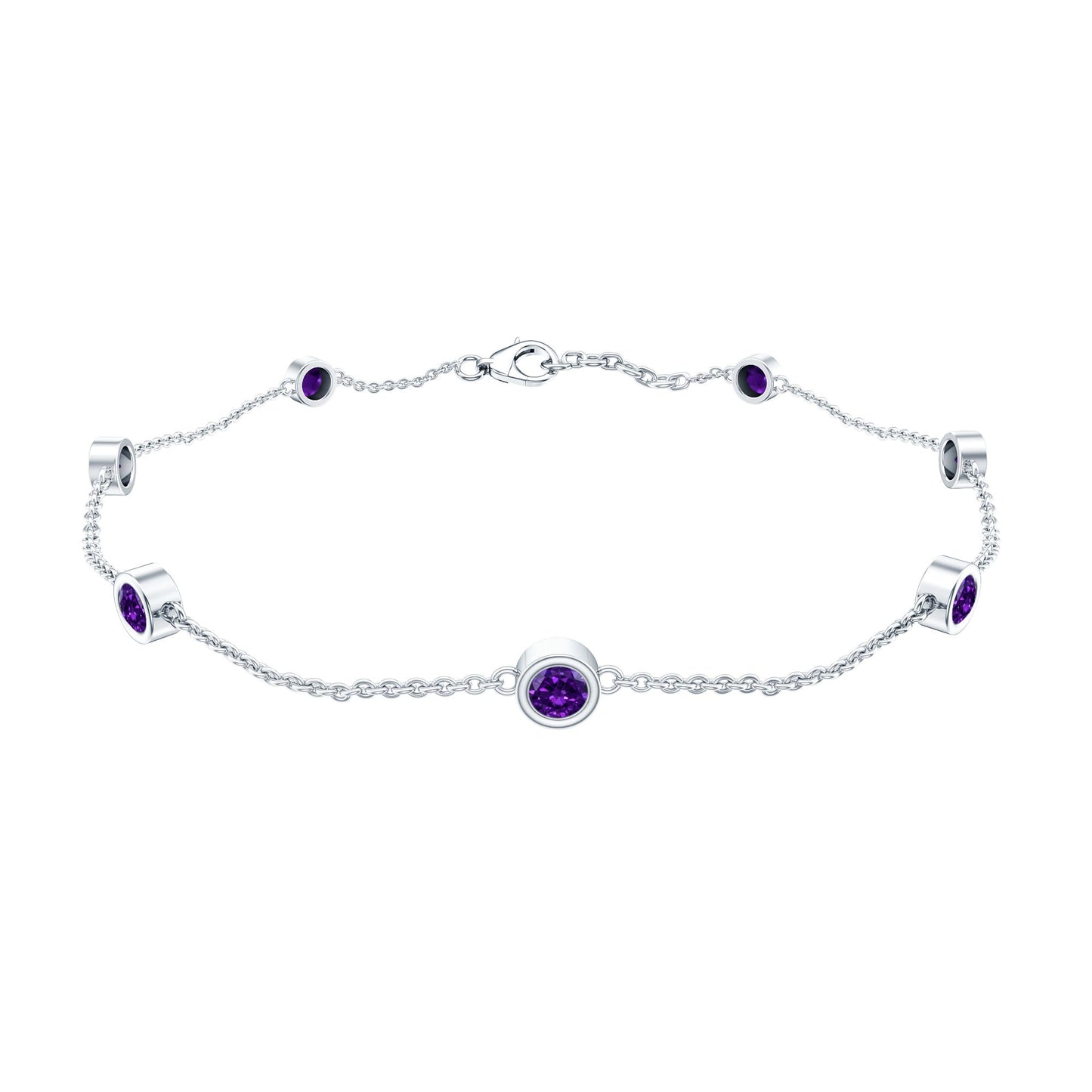 Real Amethyst Chain Bracelet in Bezel Setting
