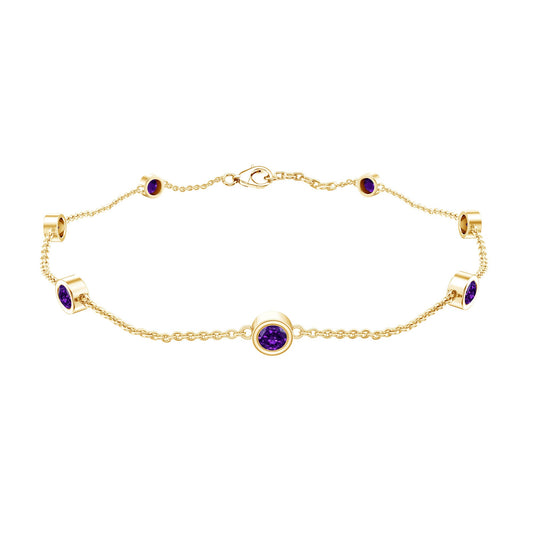 Real Amethyst Chain Bracelet in Bezel Setting