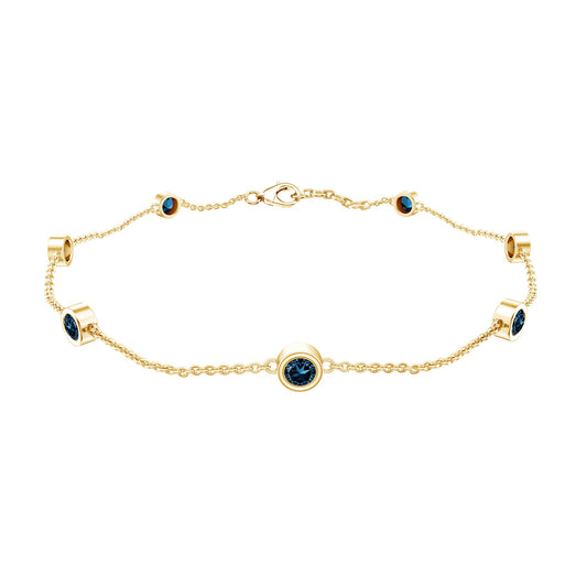 Bezel Set London Blue Topaz Station Chain Bracelet