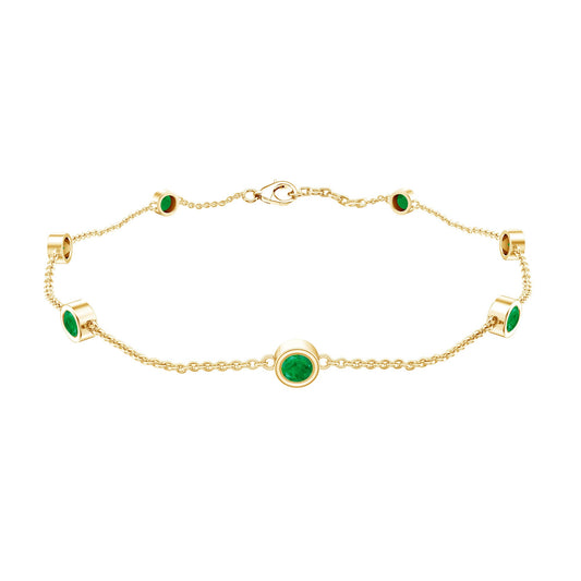 Bezel Set Emerald Station Chain Bracelet for Her