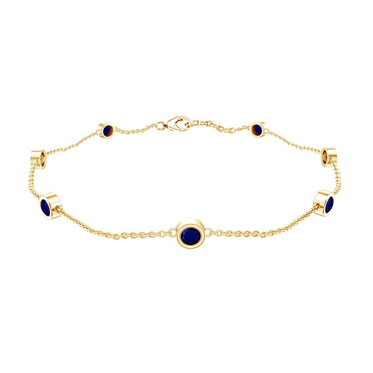 Natural Blue Sapphire 7 Stone Station Chain Bracelet