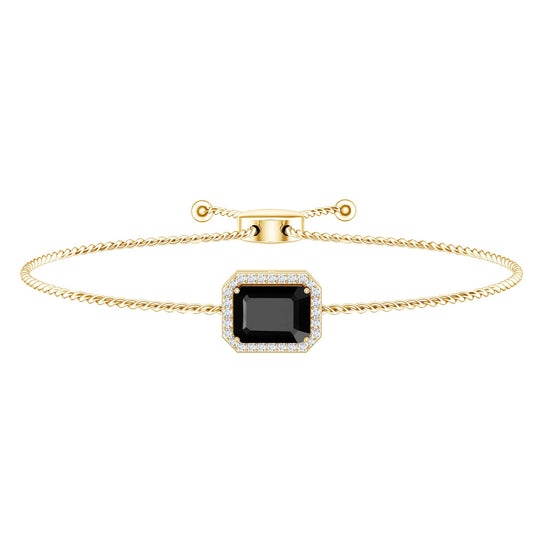 Natural 1.8 Carat Emerald Cut Black Onyx Bolo Bracelet with Diamond Halo