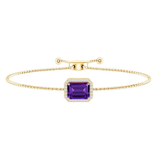 Natural 1.4 Carat Emerald Cut Amethyst Diamond Bolo Bracelet