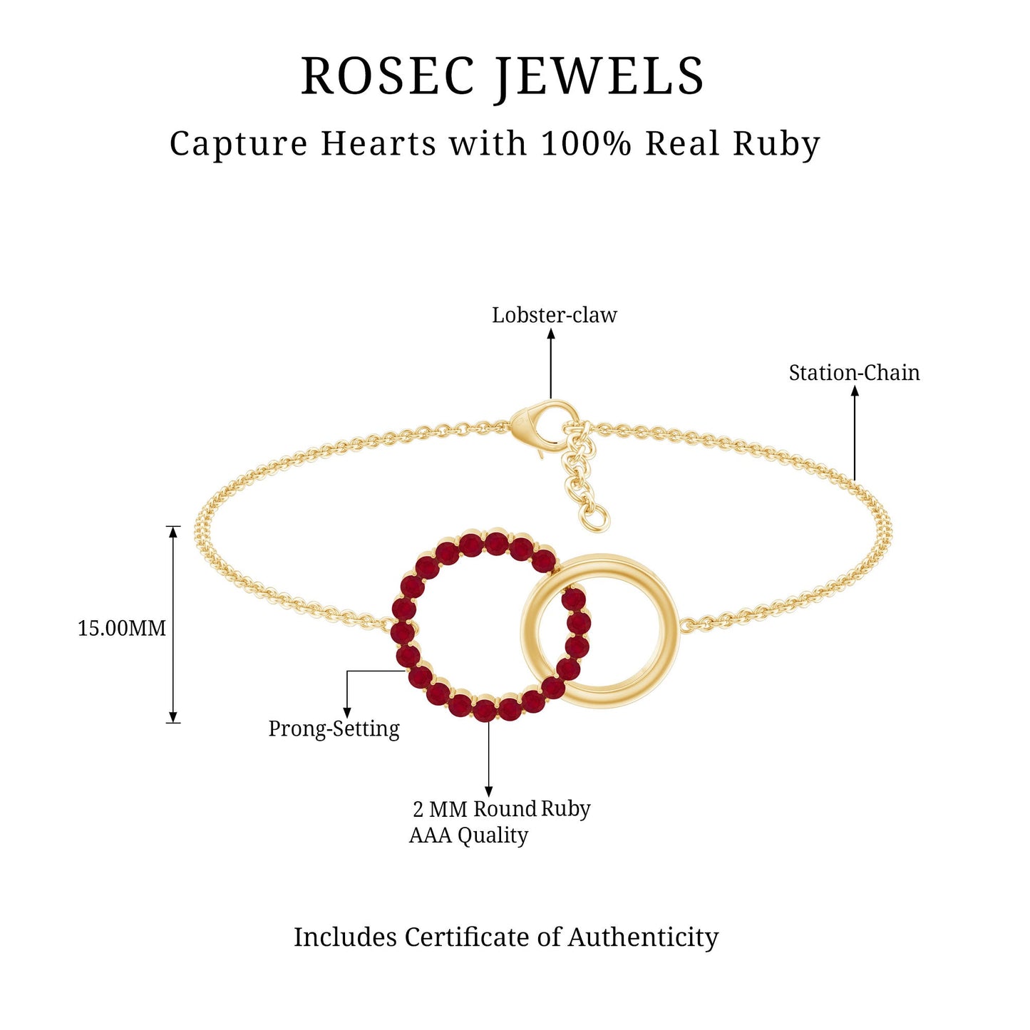 Natural Ruby Interlock Eternity Bracelet with Certificate