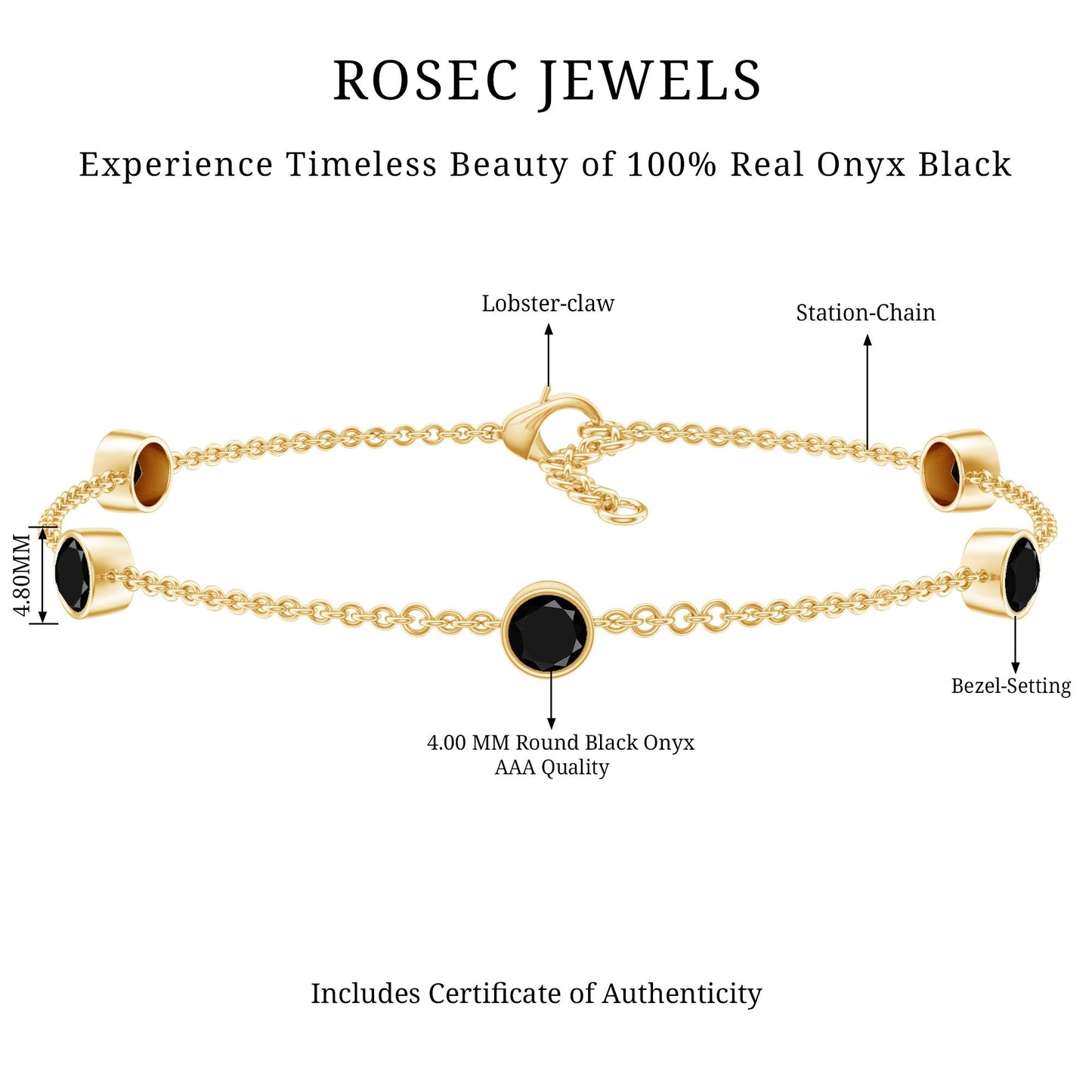 Black Onyx Station Chain Bracelet for Women