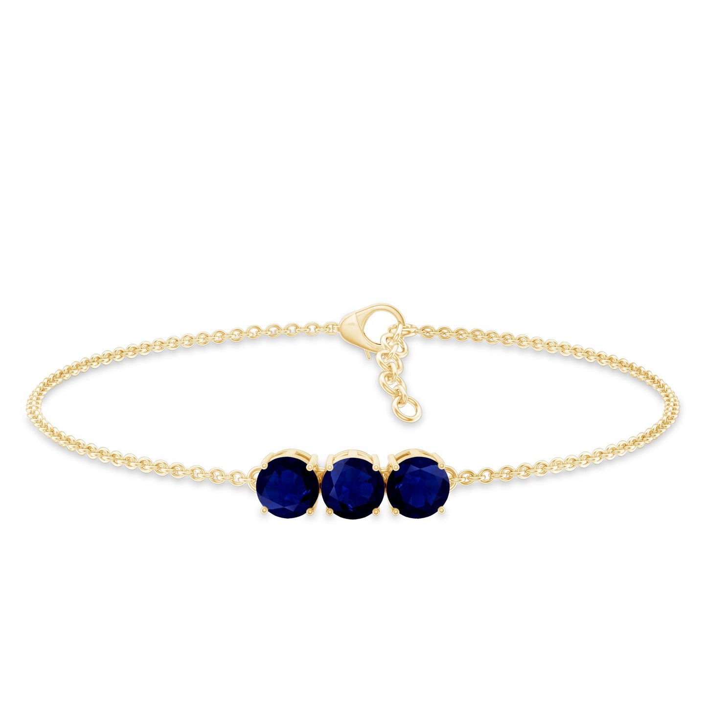 Natural Blue Sapphire Three Stone Chain Bracelet