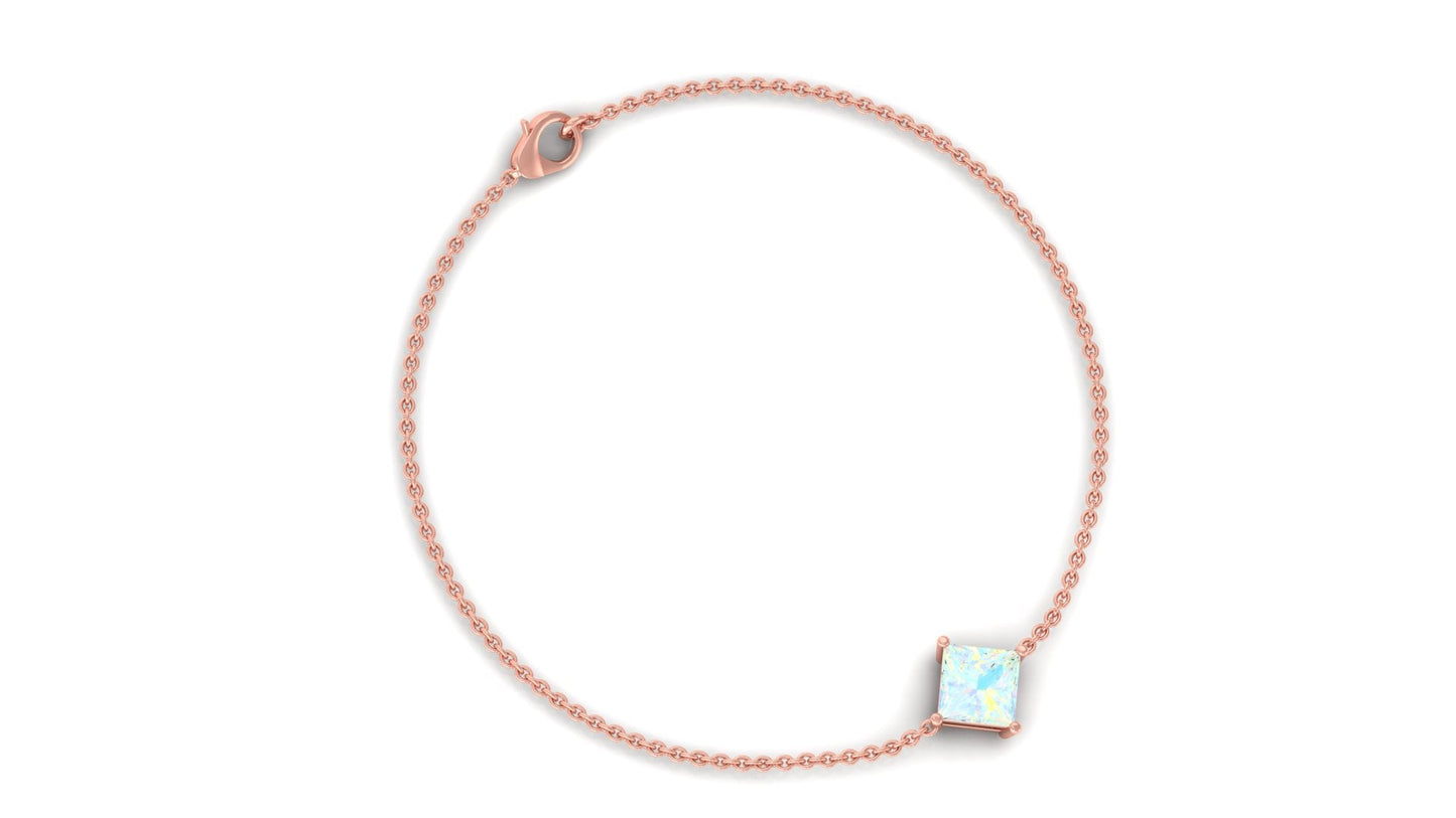 2 Carat Princess Cut Ethiopian Opal Solitaire Chain Bracelet