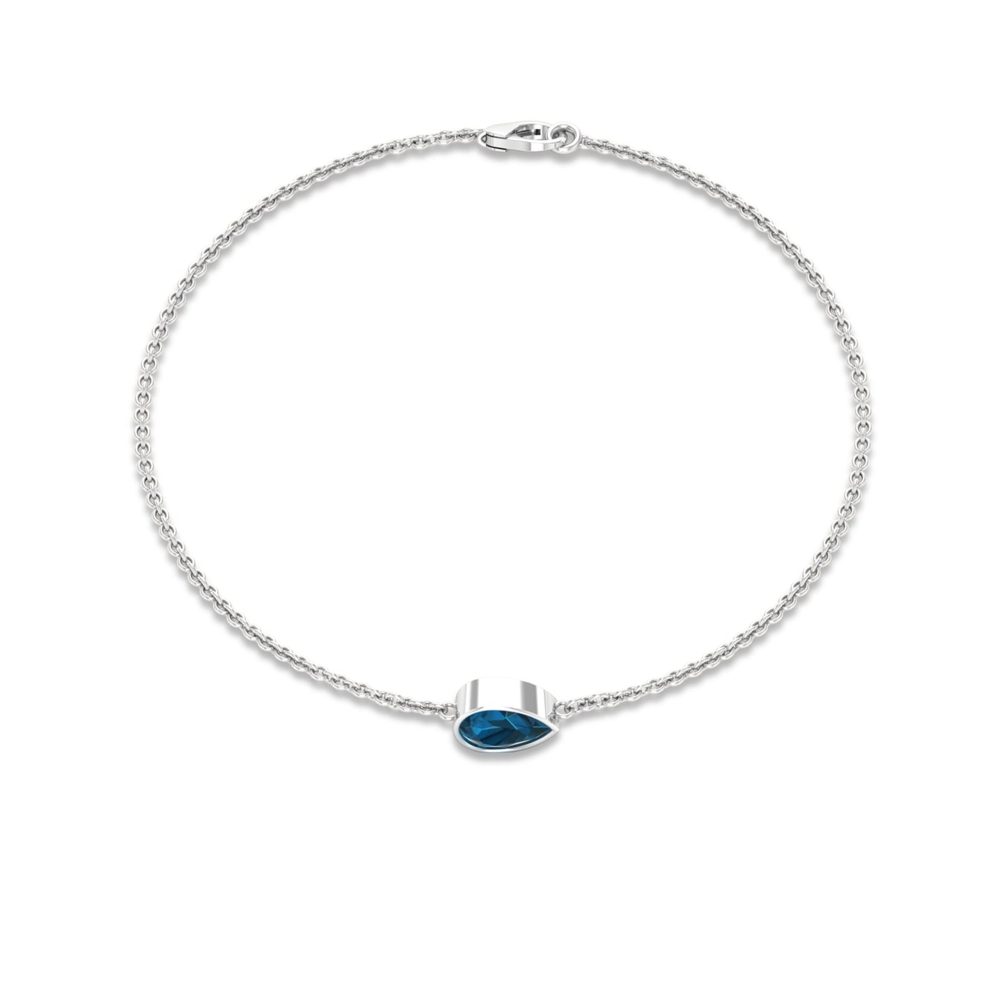 0.7 Carat Pear Cut London Blue Topaz Solitaire Chain Bracelet