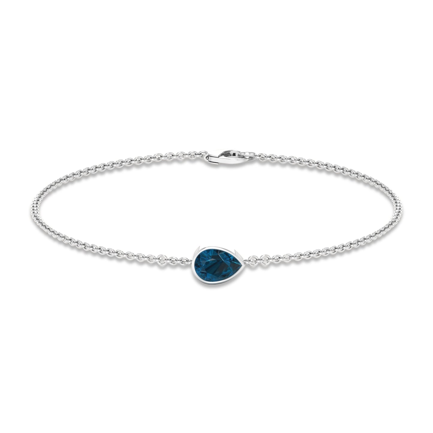 0.7 Carat Pear Cut London Blue Topaz Solitaire Chain Bracelet