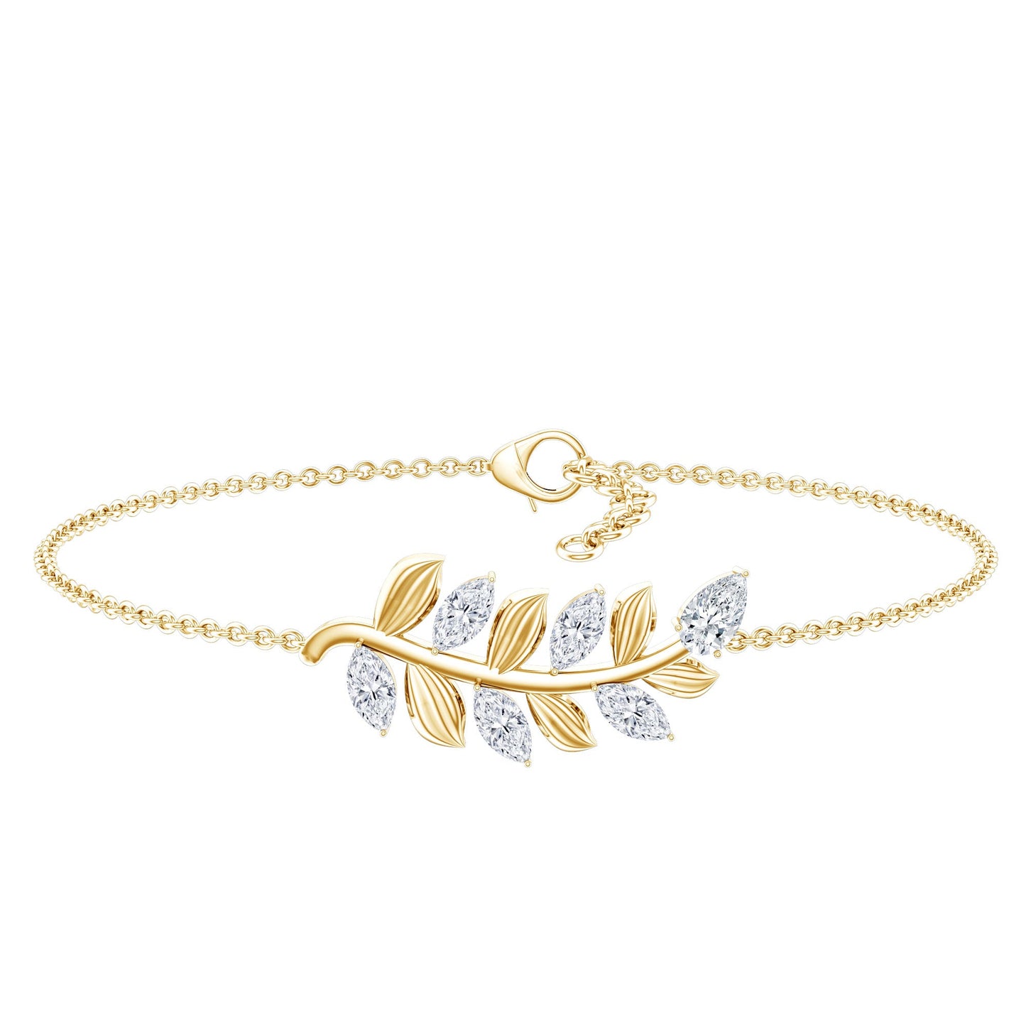 Certified Moissanite Leaf Chain Bracelet for Women