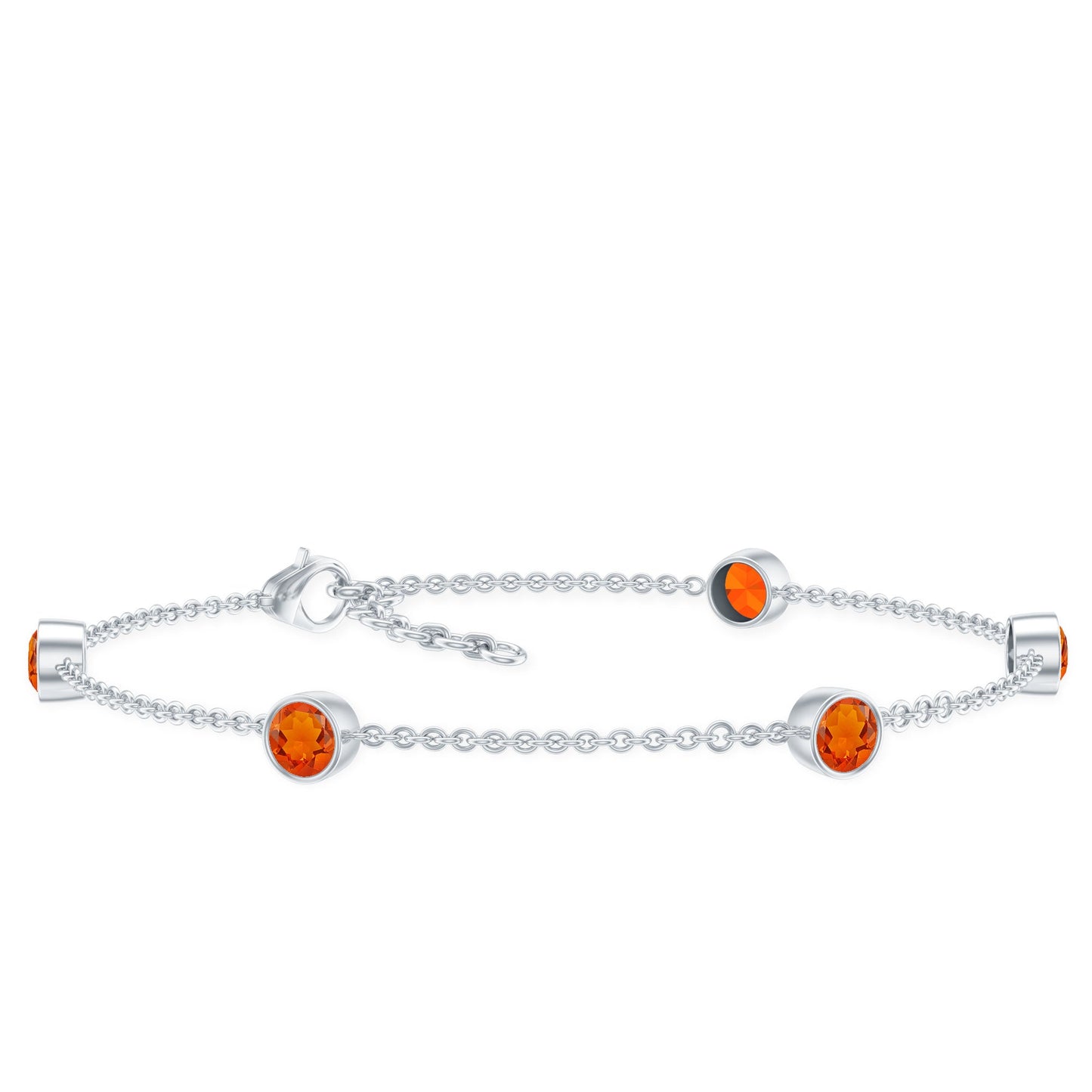 Real Fire Opal Five Stone Station Chain Bracelet in Bezel Setting