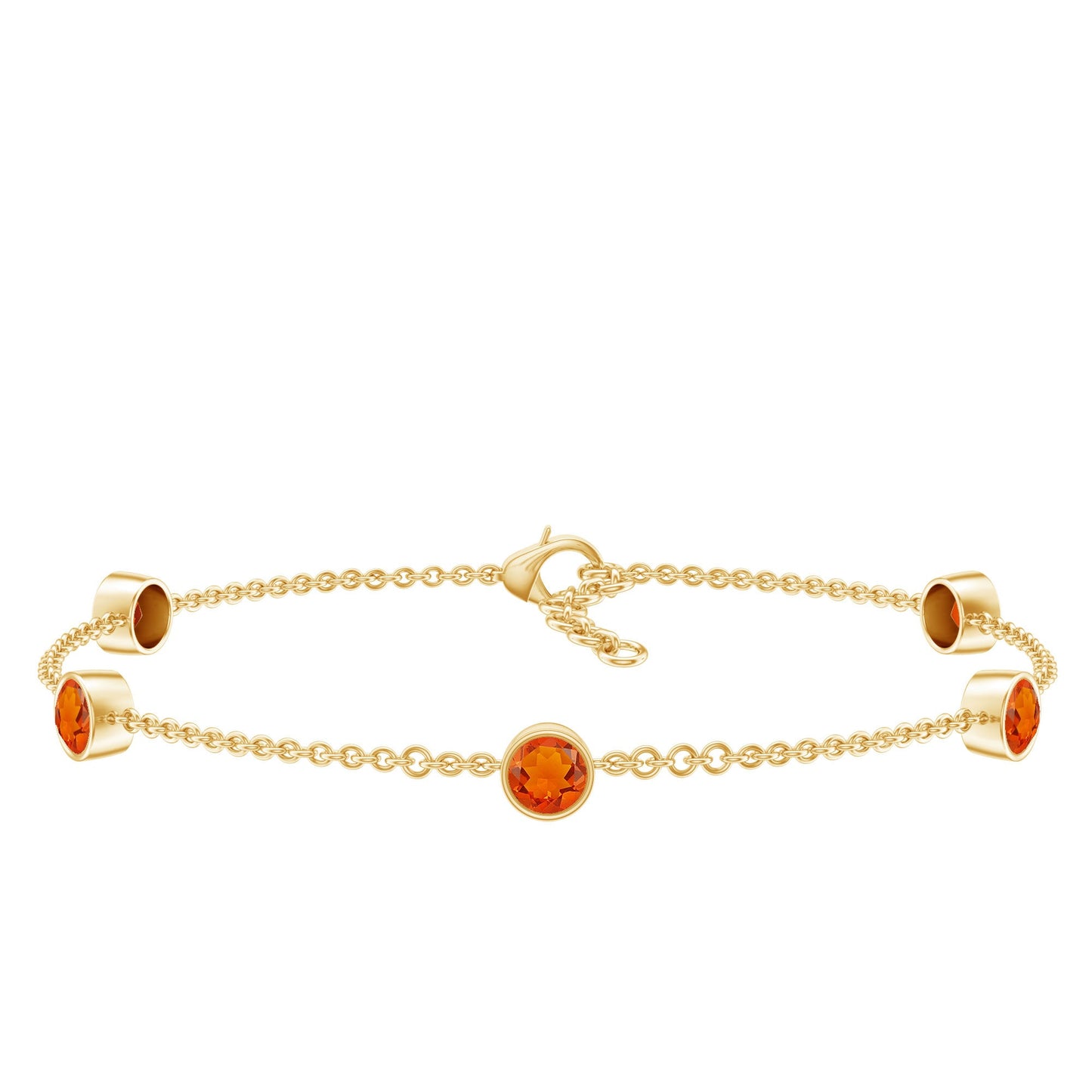 Real Fire Opal Five Stone Station Chain Bracelet in Bezel Setting