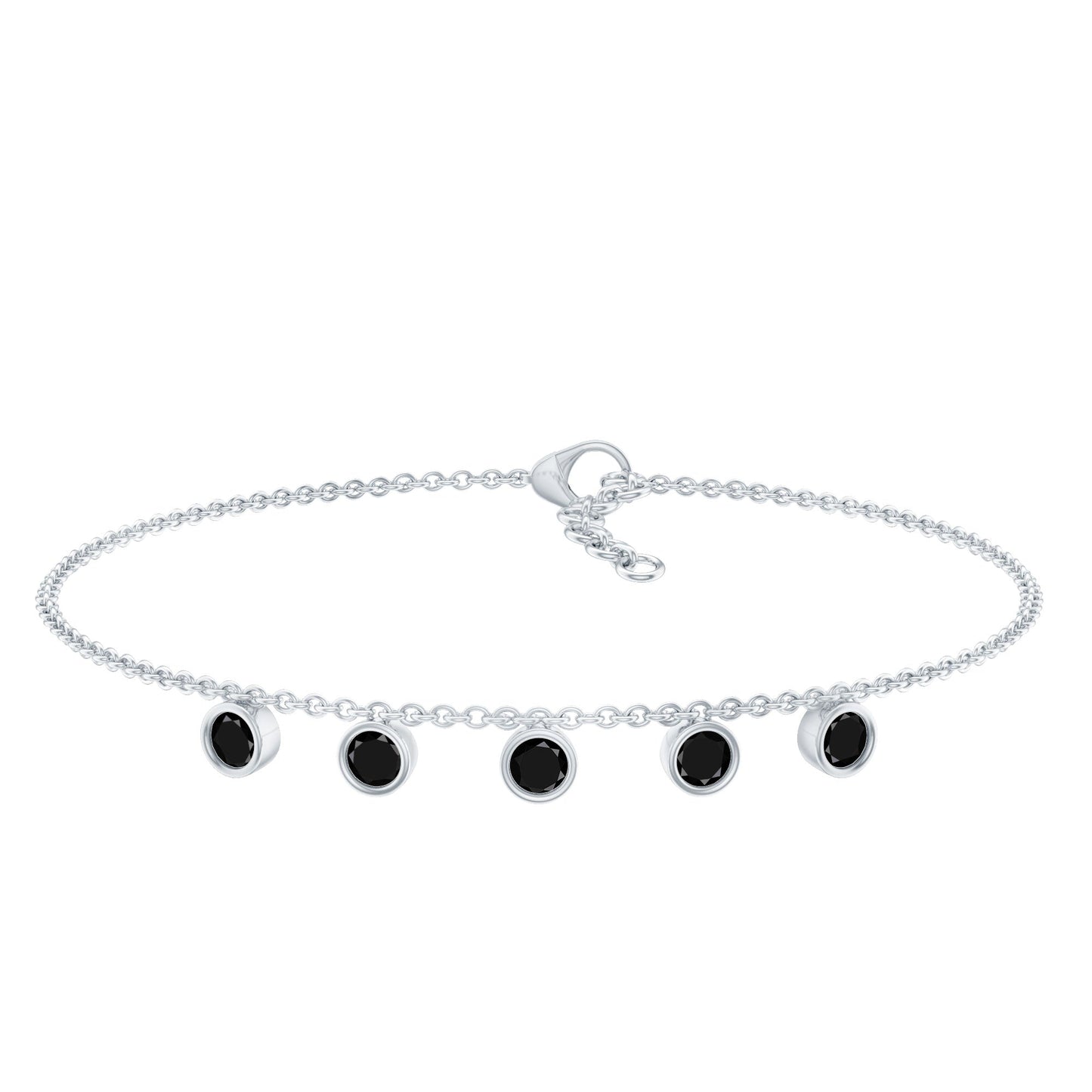 Certified Five Stone Black Onyx Charm Bracelet for Women