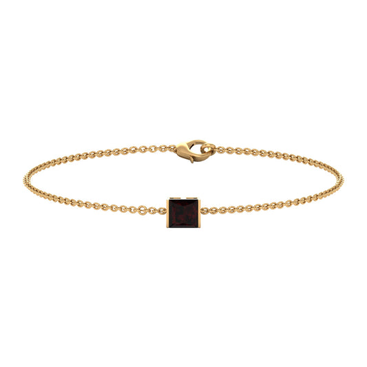 Genuine 1.4 Carat Princess Cut Garnet Solitaire Chain Bracelet