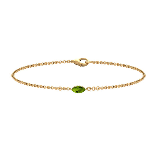 Genuine 0.74 Carat Marquise Cut Solitaire Peridot Chain Bracelet