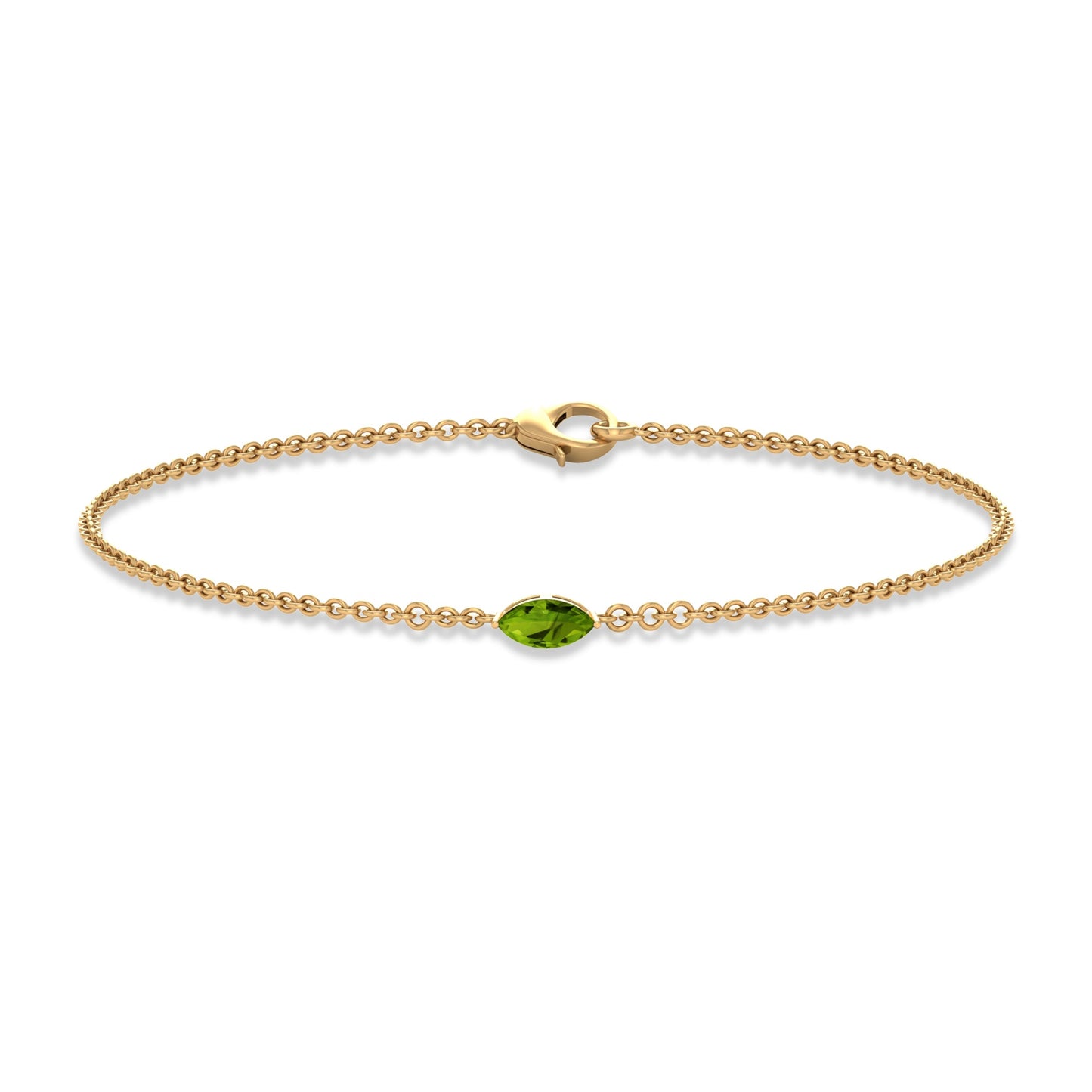 Genuine 0.74 Carat Marquise Cut Solitaire Peridot Chain Bracelet