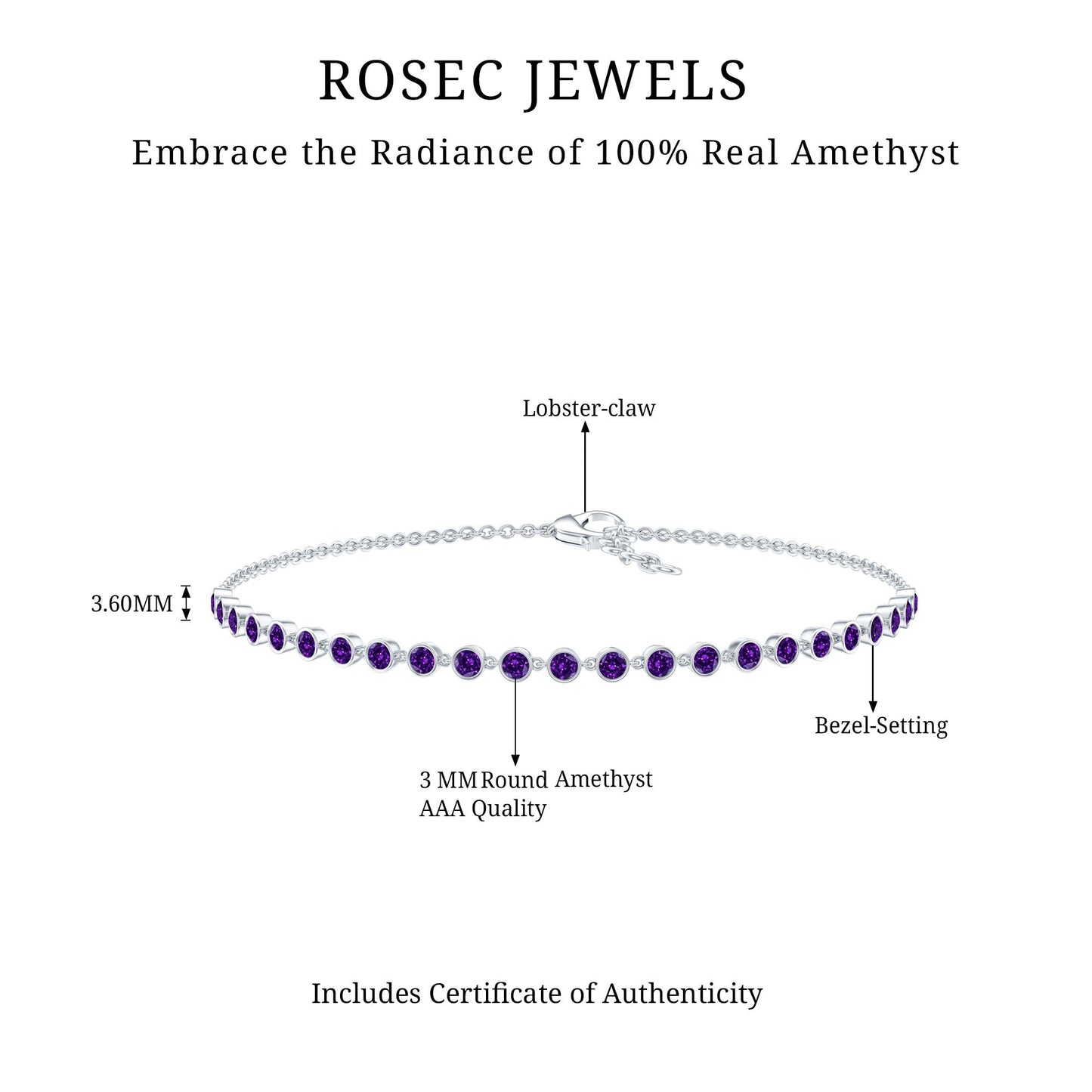 Minimalist Bezel Set Amethyst Chain Bracelet