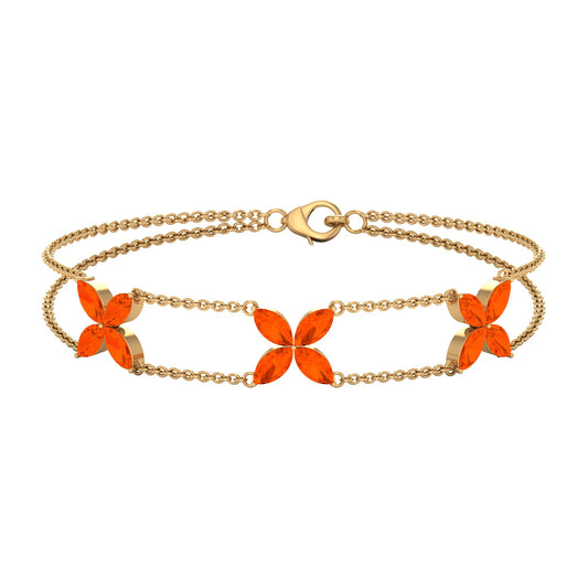 Marquise Cut Fire Opal Flower Chain Bracelet
